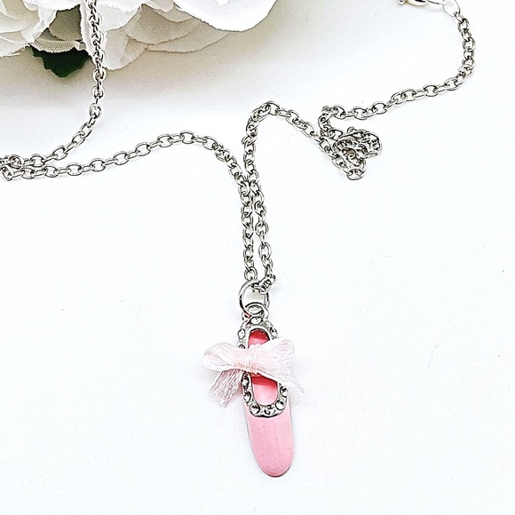 Pink 3-D Ballet Slipper in CZ & Enamel w/ Ribbon Bow, Ships in Gift Box, NWT - Picture 2 of 7